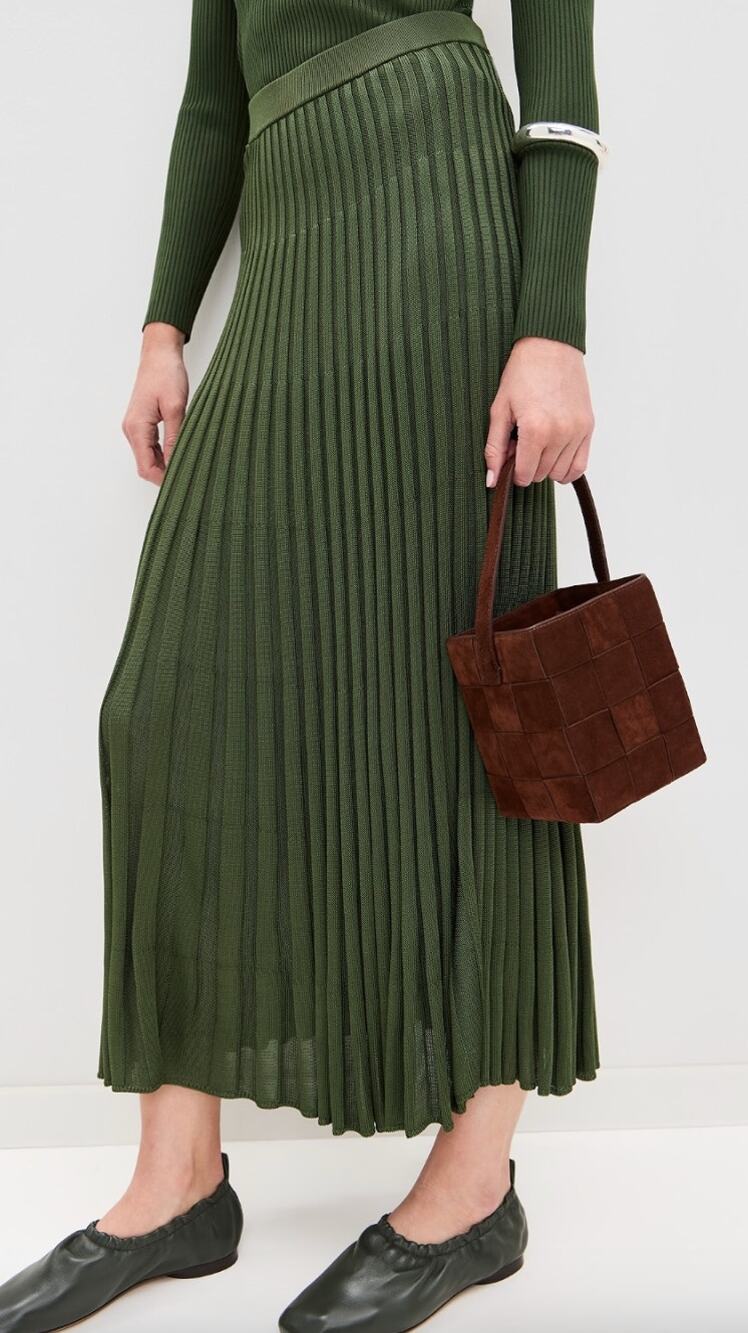 Zimmermann | Forest Green Pleated Knit Midi Skirt Size 2 / M